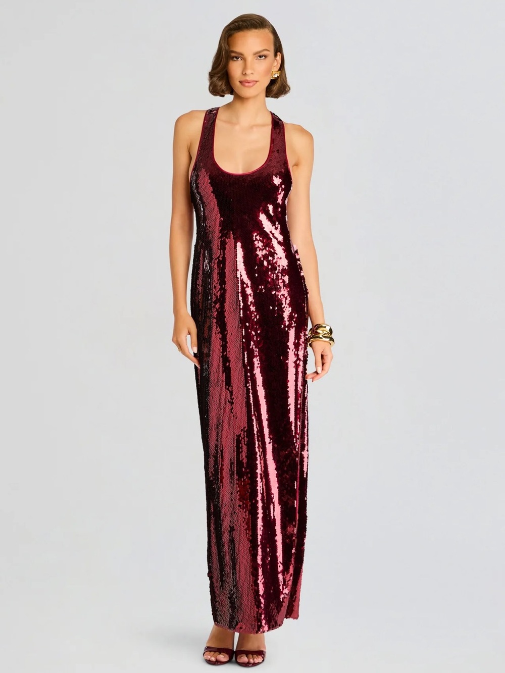 Retrofete Bella Sequin Dress Port Red Burgundy Small Long Maxi Rare